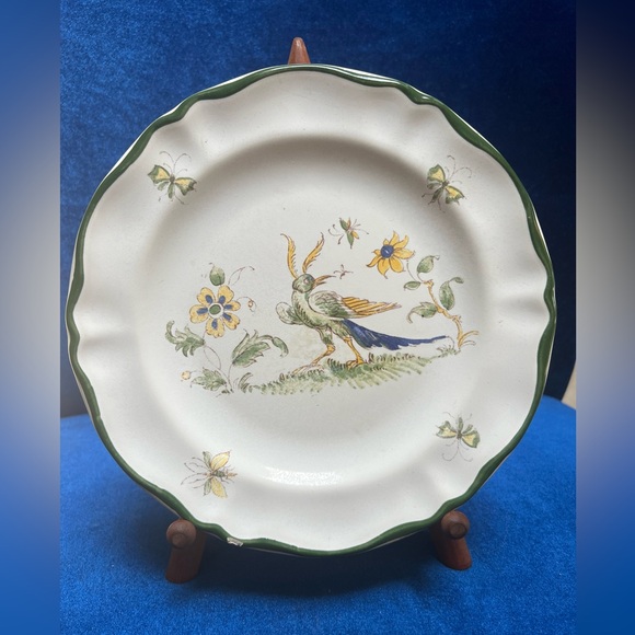 Varages France Vieux Provence Bird Green Trim 8.25" Salad Luncheon Plate 4 READ* - Picture 4 of 7